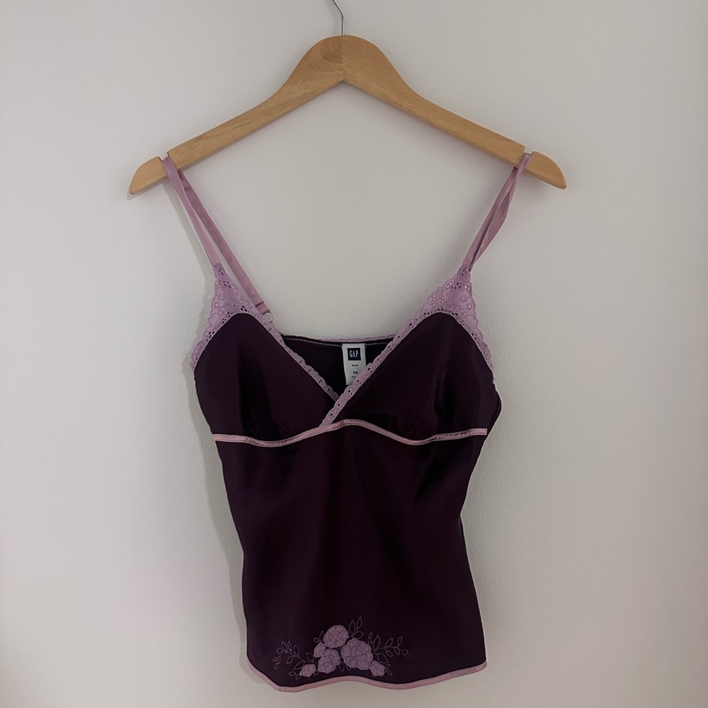 GAP Silk Top with Pink Lace Detail